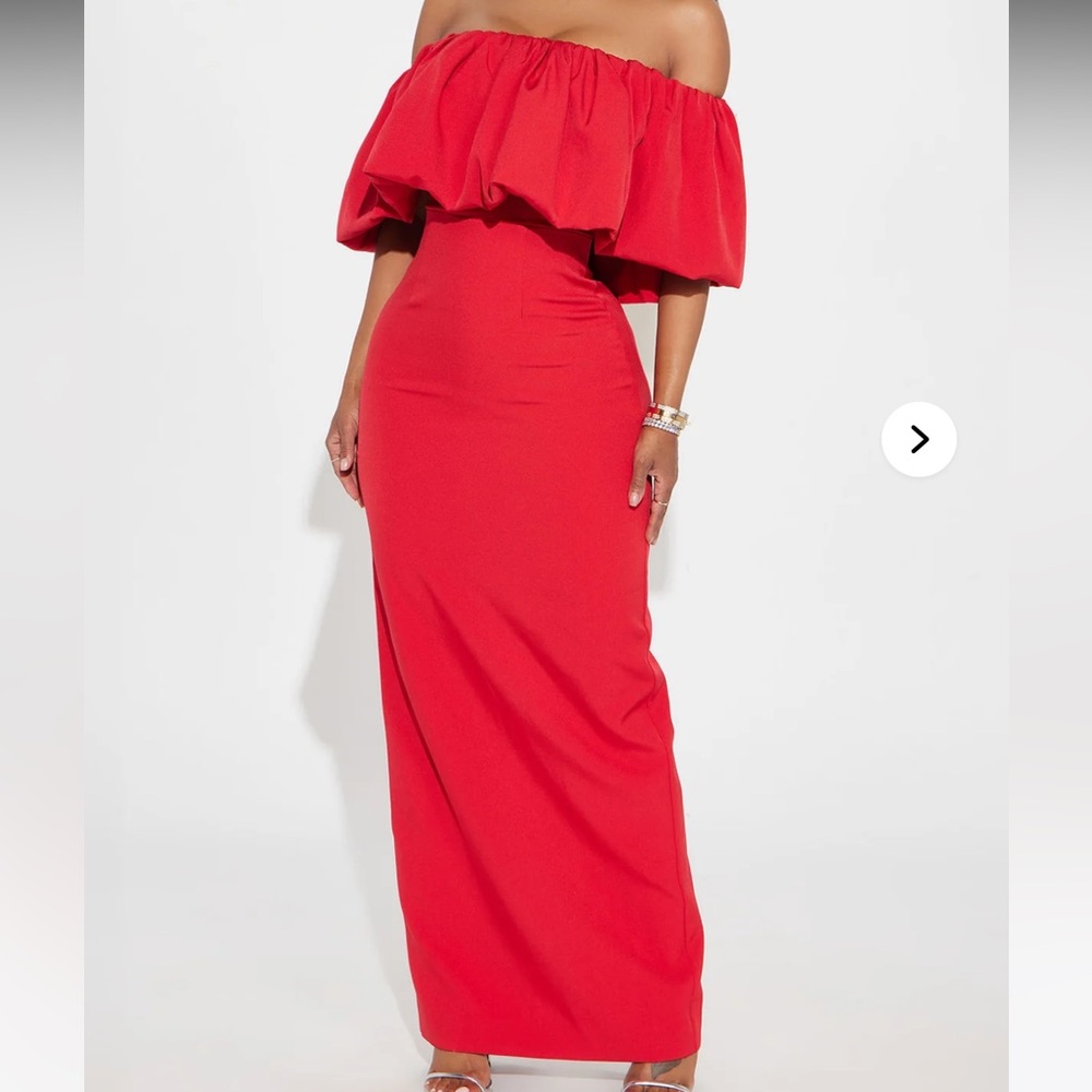 NWT Elegant Red Maxi Dress with Puff Sleeves